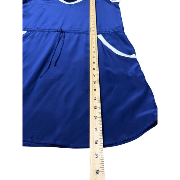 Amanda Uprichard Womens Dress Sz L Blue White 100% Silk Drawstring V-neck Mini - Picture 7 of 9